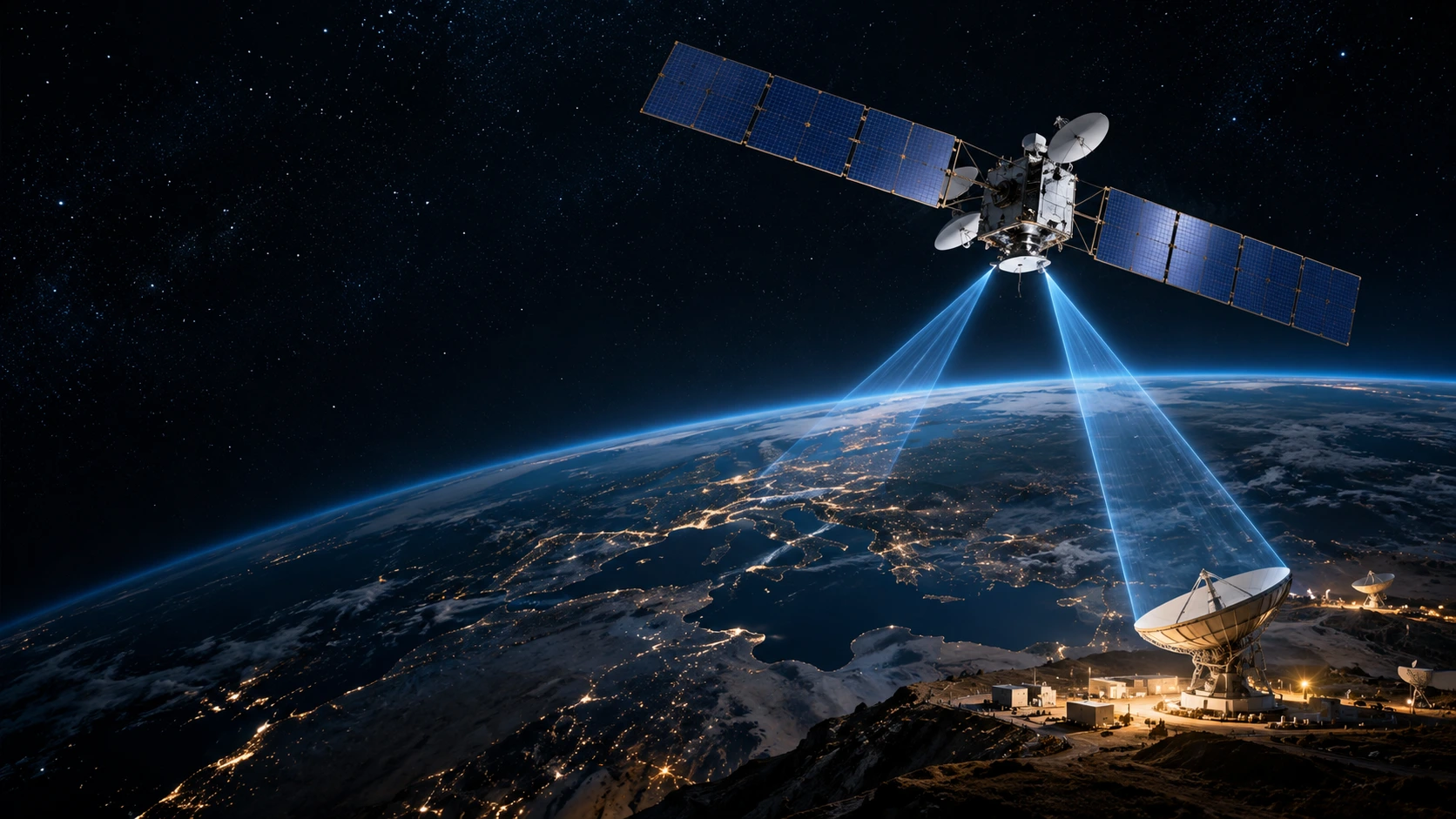 Communications satellite connecting with a professional ground station
